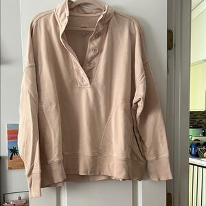 Aerie Beige Button-Up Sweatshirt French terry size xl